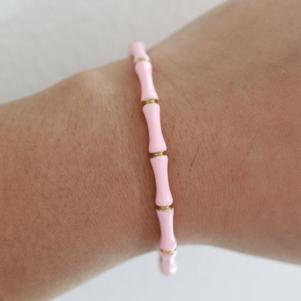 17cm Pink and Gold Bamboo Style Bangle Bracelet